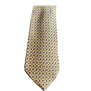 Polo Ralph Lauren Silk Neck Tie Yellow Paisley Smooth Foulard Hand Made in Italy